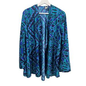 Show Me Your Mumu Top Womens Small Kimono Coverup Bell Sleeve Shirt Blue Open